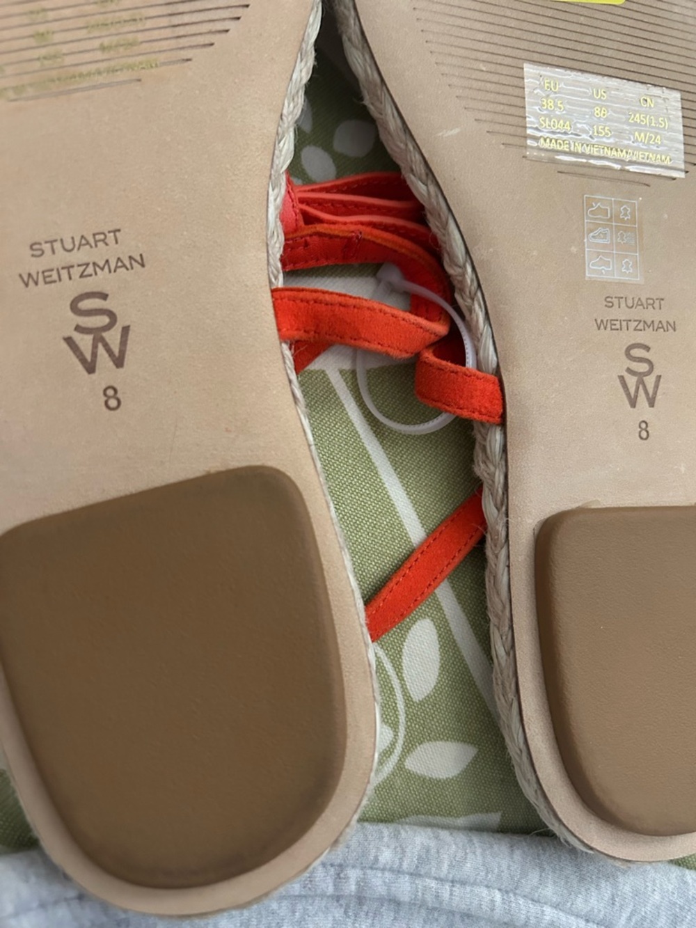Stuart Weitzman Felicity Slingback Orange Suede Espadrille Sandals - Picture 4 of 4